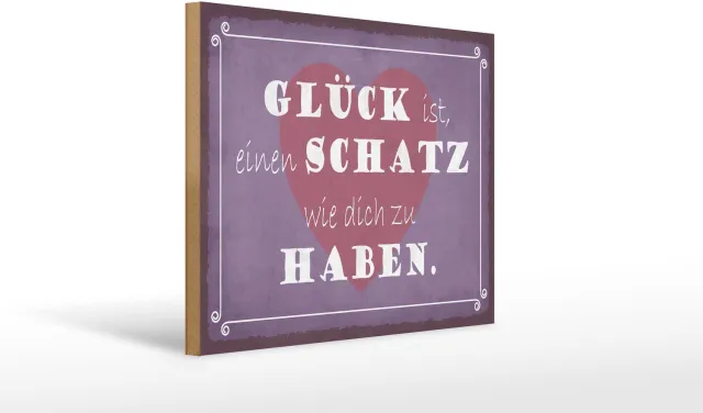 Femer Holzschild Spruch 40x30cm Glück ist Schatz dich zu haben lila, rosa, weis