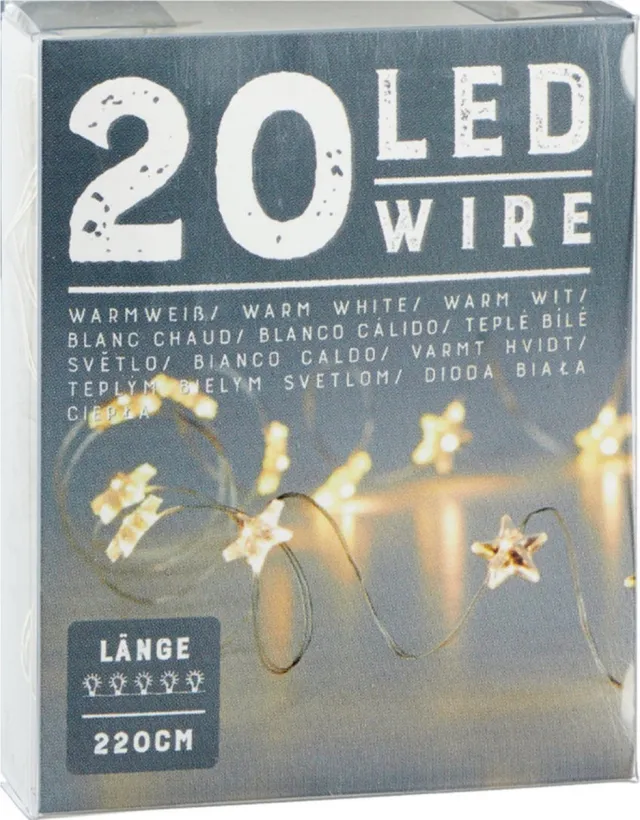 Cepewa Cepawa Draadverlichting lichtsnoer sterren - 220 cm - 20 leds - warm wit - batterij