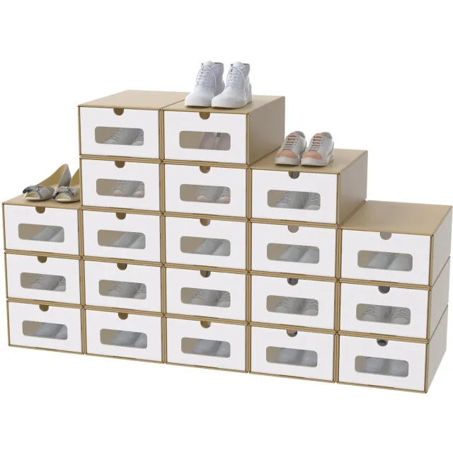 ACXIN Schoenendozen Stapelbaar - Opbergdoos Met Transparant Kijkvenster - 34,5x23,5x13,5cm Bruin 20 Stuks