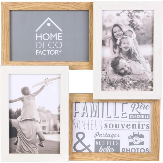 HOME DECO FACTORY Collage fotolijst - voor 4x fotos - 10 x 15 cm - MDF - 28 x 28 cm Naturel