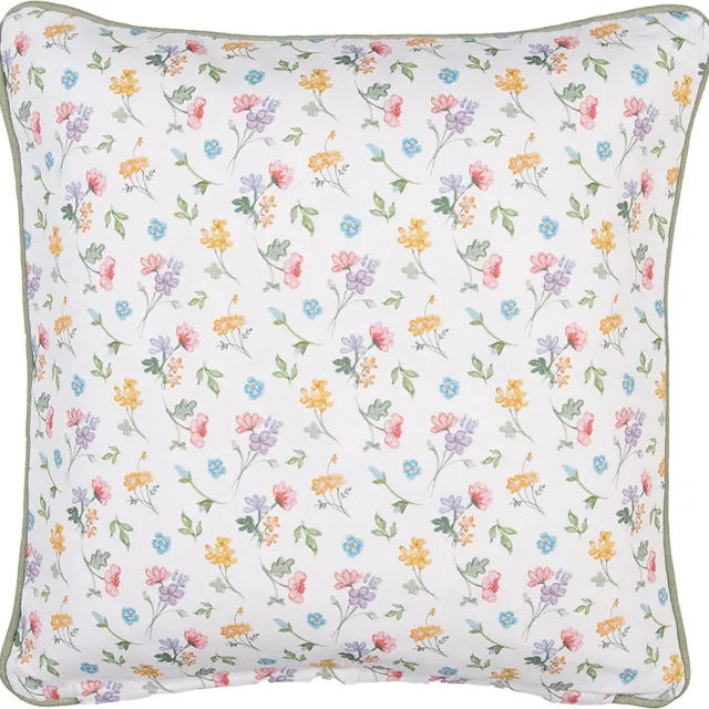Clayre & Eef Kussenhoes 40x40 cm Wit Groen Katoen Bloemen