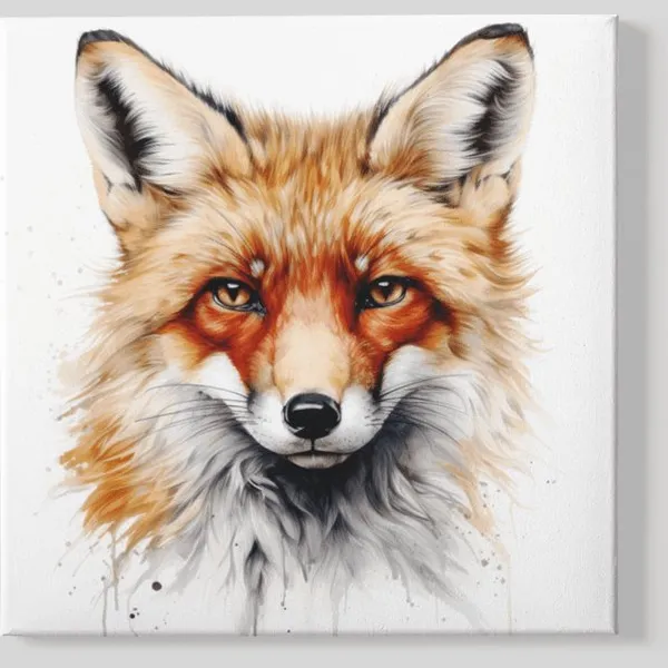 Trendex Global Vierkant Canvas Schilderij 100x100x2 cm – Vos - Dieren Wanddecoratie Bruin
