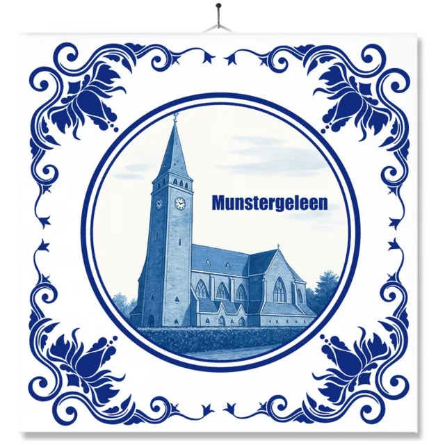 MC Living Tegel Met Opdruk | Munstergeleen | Delft Blauw | Cadeau | Inclusief Geschenkdoos | Standaard | Ophangsysteem Multi-Color