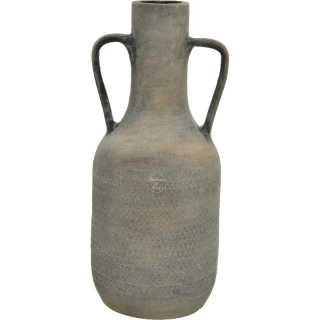 Decoris Vaas - fles model - terracotta - grijs - 19 x 45 cm - bloemenvaas