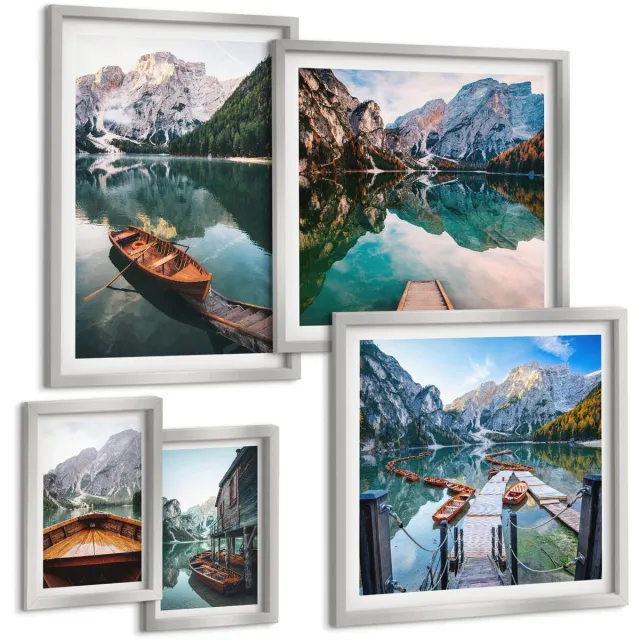 Coloray 5-Delige Schilderij Set - Uitzicht Op De Bergen Met Een Rivier En Herfstbomen. - 20 x 30 cm - Stijlvolle Muurdecoratie - Slaapkamer - Decoratieve Schilderijen Zilveren lijst