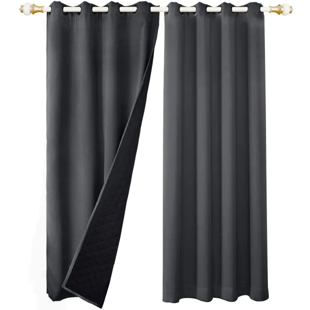 LAPAMAX zwaar 3-laags verduisterend gordijn met ringen – thermisch isolerend en geluidsdempend overgordijn voor slaapkamer, woonkamer en deur - donkergrijs - 132 x 160 cm - 1 paneel