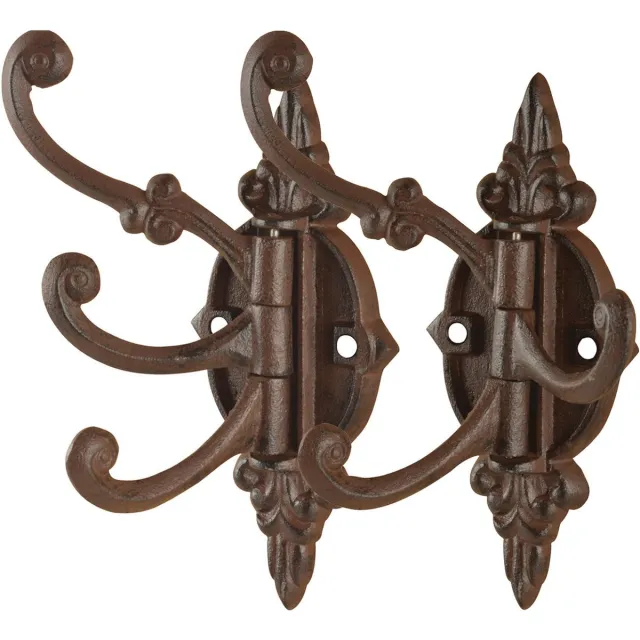 Best for Boots Wandplaat - 2x - met 3 haken - 23 cm - gietijzer - wand kapstok - Gietijzeren kapstokhaken/wandhaken Bruin
