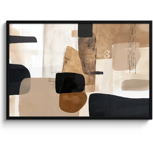 FrameYourWall Poster in lijst - Fotolijst 120x80 cm - Posters - Vlakken - Abstract - Zwart - Strepen - Posterlijst zwart - Decoratie - Wanddecoratie woonkamer - Muurdecoratie slaapkamer