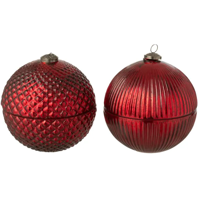 J-Line geurkaars Kerstbal - glas - bordeaux - large - 2 stuks Rood