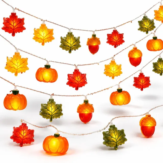 VHV Herfst decoratie slingerlampjes - Lichtsnoer buiten en Binnen - Tuinverlichting - 3M 20 LED herfstlichtslinger - Pompoen, esdoornbladeren, dennenappel
