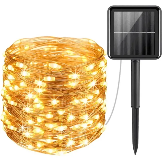 HOFTRONIC Solar Lichtsnoer Twinkle 10 meter met 100 LEDs en 8 lichtstanden - Fairy lights - 3000K warm wit - Schemerschakelaar - IP44 waterdicht - koperdraad