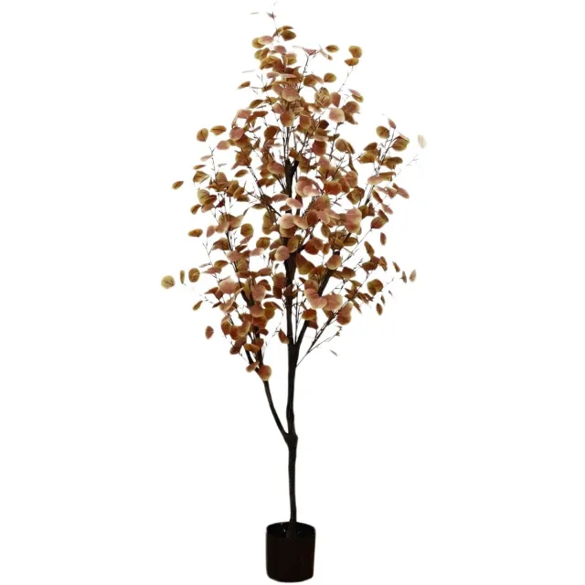 Happiq Kunst Eucalyptus Boom 180cm - Groen en Oranje Kunststof in Pot - voor woonkamer en herfstdecoratie - Bruin