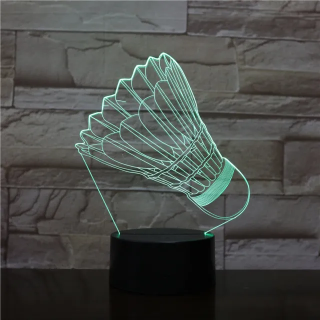 MC Living 3D Led Lamp Met Gravering - RGB 7 Kleuren - Badminton Shuttle