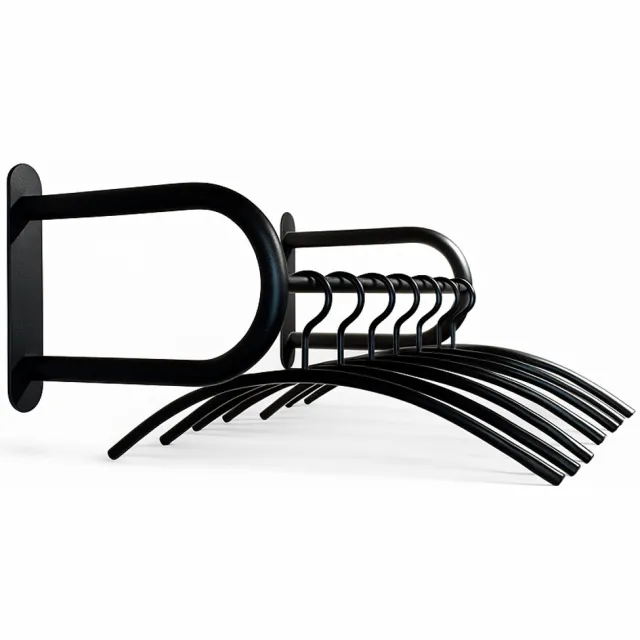 металла Metalen wandkapstok - 60cm - Garderobestang - Zwart fijnstructuur - Gebogen beugels - ⌀15 RAL 9005 zwart