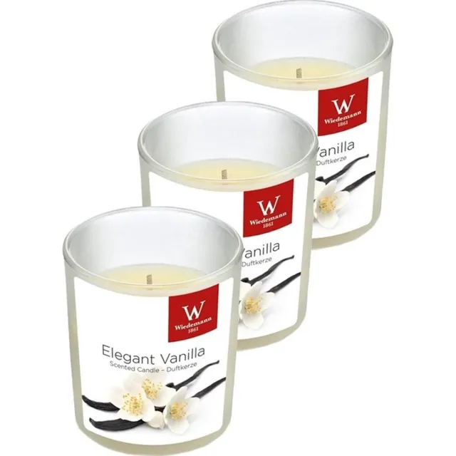 Trend Candles Geurkaars - 3x - in glas - Vanille aroma - 25 branduren - 7 x 8 cm - woondecoratie - kaarsen Wit