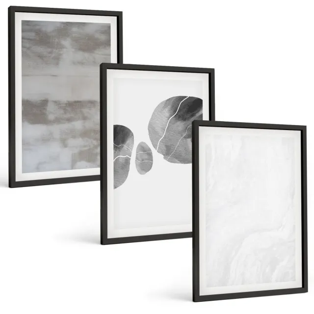 TULUP 4-Delige Schilderij Set - Abstracte vormen en structuren in moderne stijl. - 40 x 60 cm - Moderne Wanddecoratie - Woonkamer - Decoratieve Schilderijen Zwarte lijst