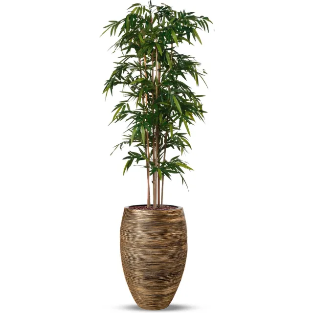 HTT Decorations Kunstplant Bamboe groen in Vaas elegant Deluxe rib zwartgoud H250 cm