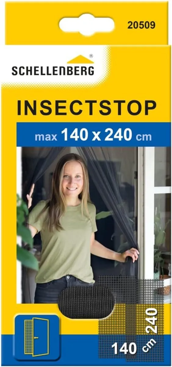 Schellenberg 20509 vliegenscherm voor deuren, vliegengordijn voor balkon- en terrasdeuren, afmetingen 140 x 240 cm, eenvoudige installatie zonder boren, incl. montagetape en gewichten. antraciet