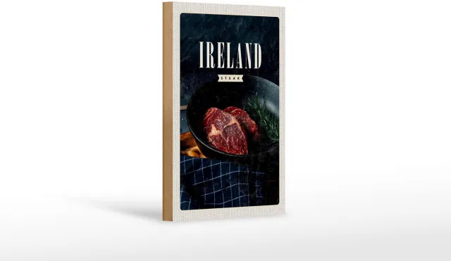 Femer Holzschild Reise 12x18 cm Irland Steak angebraten Pfeffer