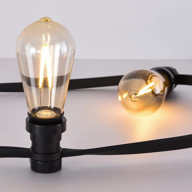 LumenXL lichtsnoer voor buiten 10 meter 15 fittingen - 2,5 watt 2700K LED filament lampen - excl. dimmer