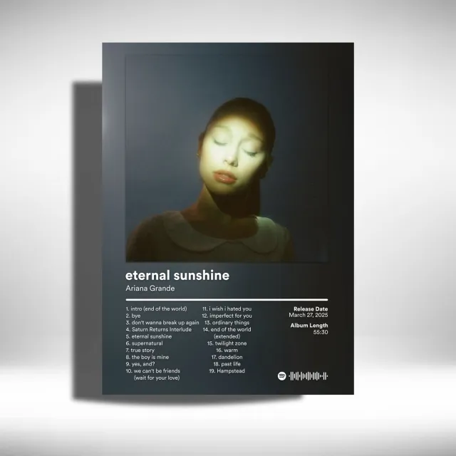 Luxe poster Ariana Grande - Eternal Sunshine - Metalen Poster 30x40cm - album - instrumental Zwart