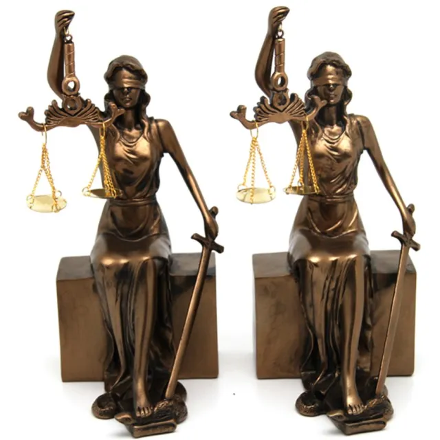 Queen Isabell Beeldjes van Themis met weegschaal en zwaard - set van 2 stuks Bruin