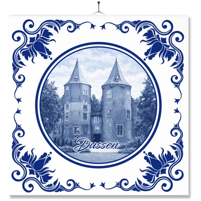 MC Living Tegel Met Opdruk | Dussen | Delft Blauw | Cadeau | Inclusief Geschenkdoos | Standaard | Ophangsysteem Ontwerp 1