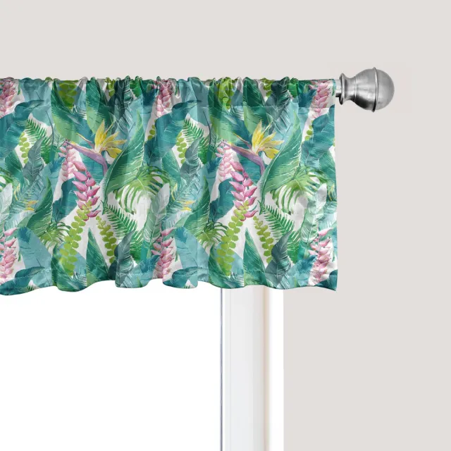 ABAKUHAUS Aquarel Raamvalletje, Gordijnvalletje voor Keuken en Slaapkamer met Tunnelzoom, 137 cm x 30 cm, Groen Roze Wit