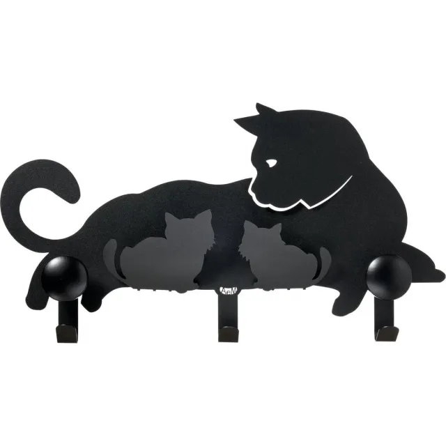 MadDeco Arti - Mestieri - metalen - sleutelrek - kapstok - moederpoes - kitten - zwart