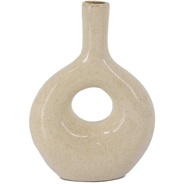 homebound by ky Aardewerk donut vaas beige | beige vaas met gat | 18x8x25,5cm | off white vaas Off-white