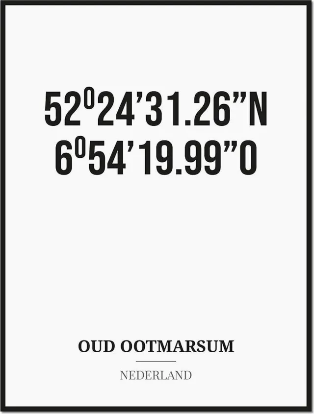 Studio216 Poster/kaart OUD OOTMARSUM met coördinaten zwart, wit