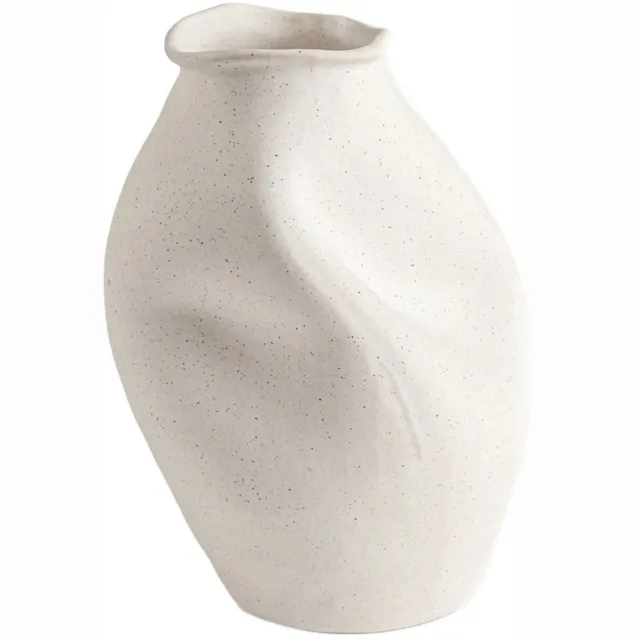 Homla AVELIS Witte Keramische Vaas 14x13,5x20 cm - Gekreukeld Design
