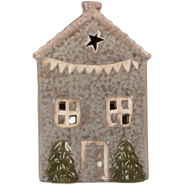Clayre & Eef Waxinelichthouder Huis 10x8x15 cm Blauw Keramiek