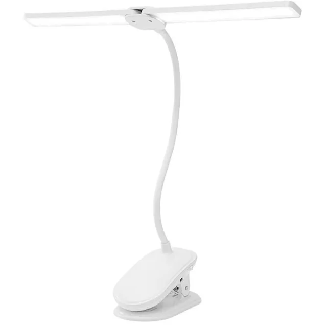 OYLCDI Dubbelkoppige LED klemleeslamp - Traploos dimbaar met 3 kleurtemperaturen 3000-6500K - Oogvriendelijk flikkervrij licht & 360° flexibele zwanenhals - Oplaadbaar 2400mAh accu tot 30 uur gebruiksduur Wit