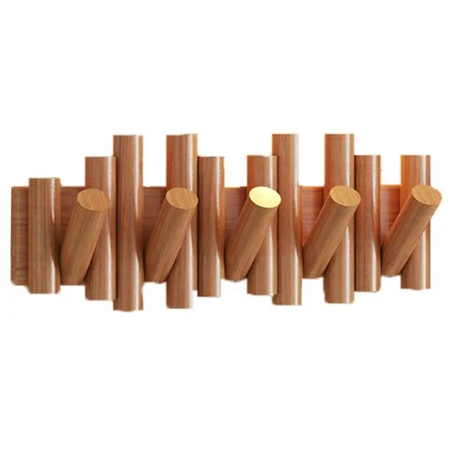 KZQ Kapstok - Wandkapstok - Massief houten haken - Houten kapstok achter de deur - Geen boren nodig - Met 5 haken - Beukenhout - Opvouwbare kapstok - Montage met schroeven - Draagvermogen 20 kg Merkloos