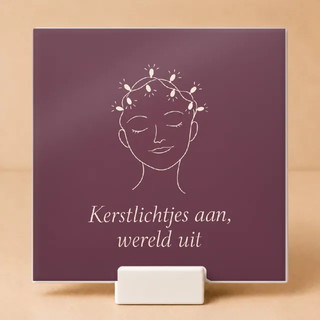 Bedruk King Minimalistische Niet Storen Kerstlichtjes Tegel – Fijne One-Line Art decoratie voor rustzoekers tijdens de feestdagen - 11 x 11 cm met houder Wit