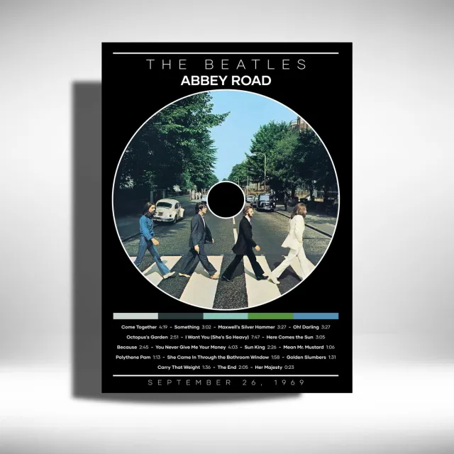 Luxe poster The Beatles - ABBEY ROAD - Metalen Poster 30x40cm - album cover Zwart