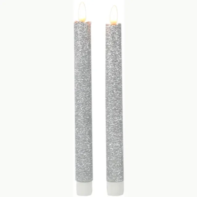 Magic Flame Dinerkaarsen - LED - 4x stuks - zilver - 25 cm - met glitters - Woondecoratie - Elektrische kaarsen - warm wit