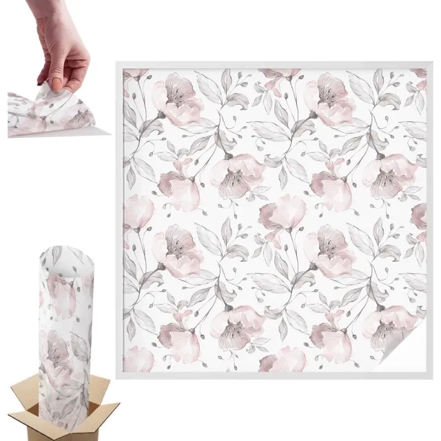 TULUP Raamfolie Anti inkijk - Rozenblaadjes Anti inkijk Raamfolie - 100x100 cm - Zwart-wit Raamfolie Tegen inkijk - Zelfklevende Anti inkijk Folie Glas in Lood - Voor de slaapkamer, woonkamer en hal. - Zonwerende Raamfolie Glas in Lood