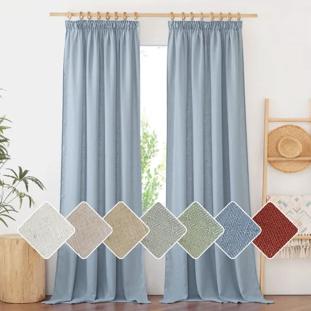 Unyqoos Elegante Donkerblauwe Linnenlook Gordijnen Set van 2 voor Woonkamer of Slaapkamer