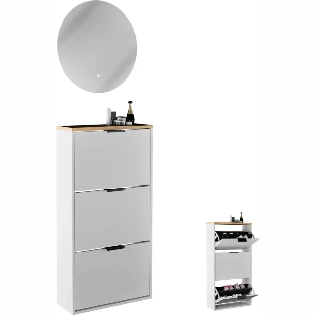 Planetmöbel STIVIO 60 cm 3 Kleppen Wit Grijs LED Spiegel NOVA