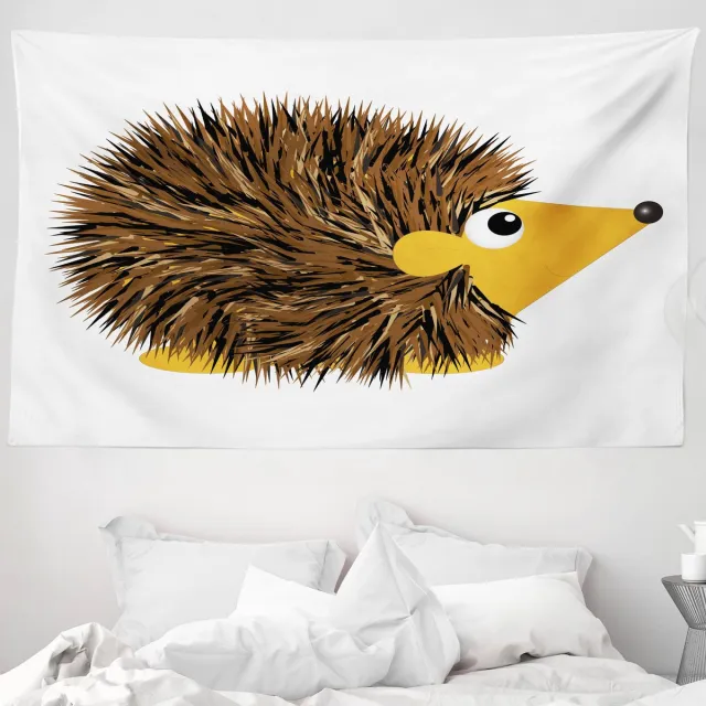 ABAKUHAUS Egel Wandtapijt, Cartoon Dier Lachend Kant, 230 x 140 cm, Omberbruin en Antracietgrijs Mosterdgeel, okerbruin en antracietgrijs