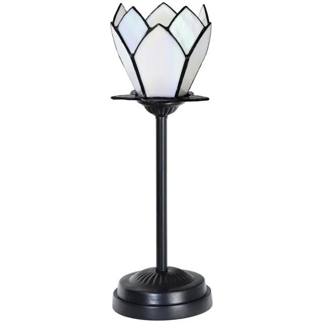 Coloured by Art Tiffany slanke tafellamp zwart met White Lotus - Art Deco Trade Wit