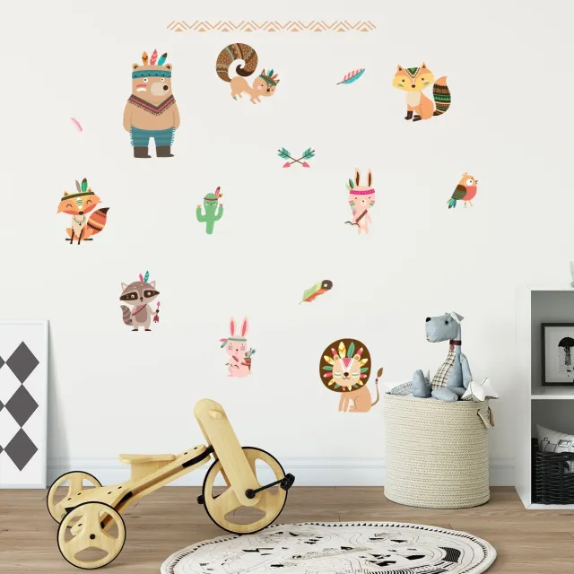 Ambiance Sticker Muurstickers - 9 Scandinavische dieren - Transparante achtergrond - 45x40cm Multi color