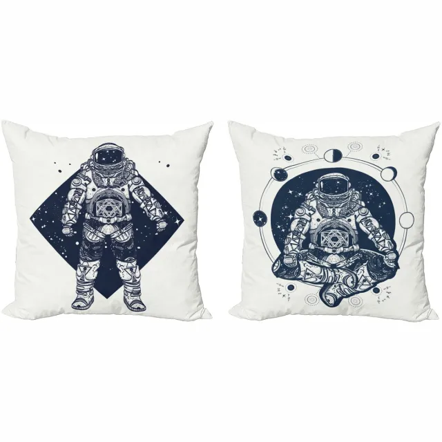 ABAKUHAUS Weltraum Sierkussenhoes Set van 2, Galactic Astronaut Kunst, Modern Accent Dubbelzijdige Digitale Print, 40 x 40 cm, Nachtblau