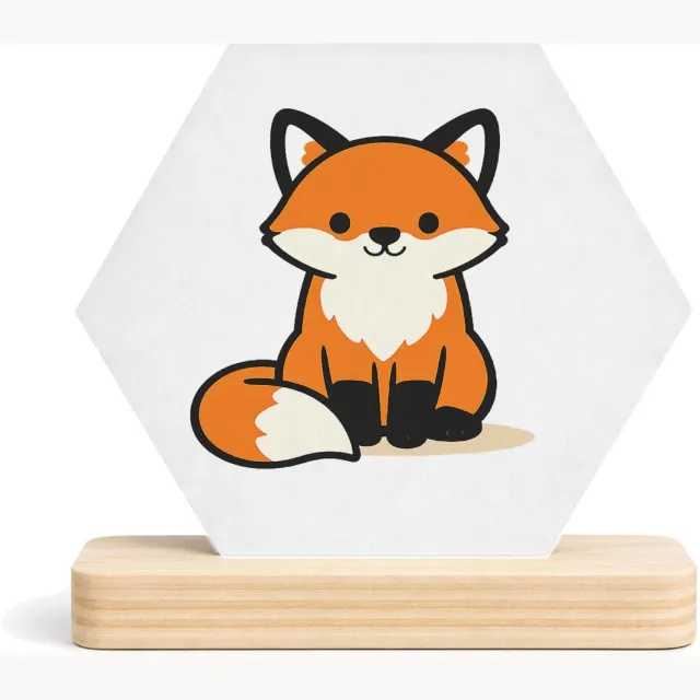 Mr Cadeautjes MDF fotolijst/inleg hexagon 14 x 13 - design Minimalistische vossenillustratie met rustige centrale plaat | cadeau Wit