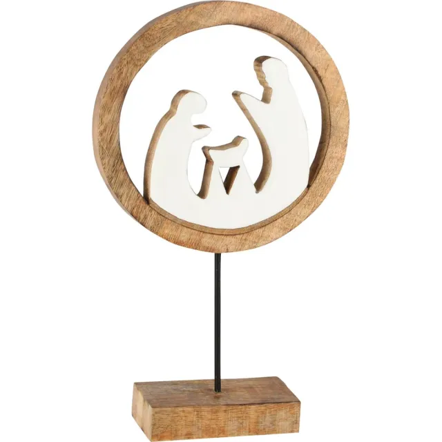 dekoratief Kerststal in cirkel op voet, naturel/wit, hout/email, 16x5x27cm | A258013
