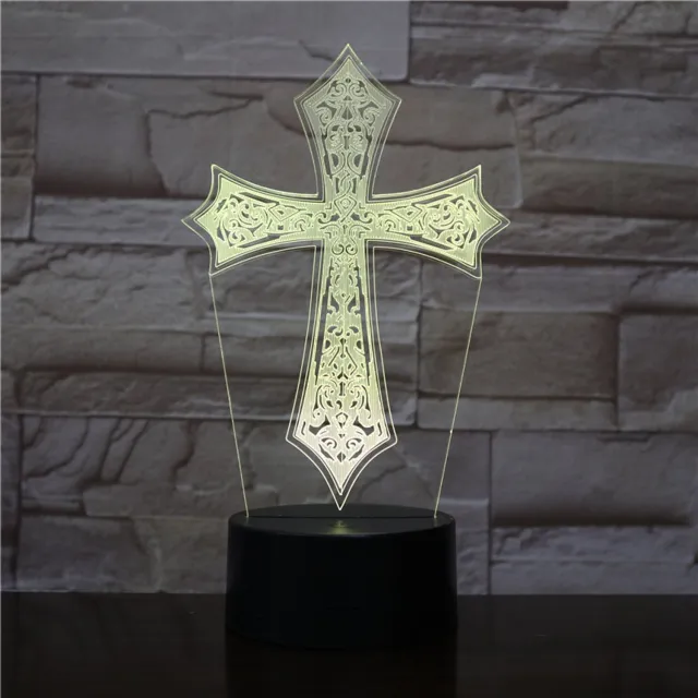 MC Living 3D Led Lamp Met Gravering - RGB 7 Kleuren - Kruis