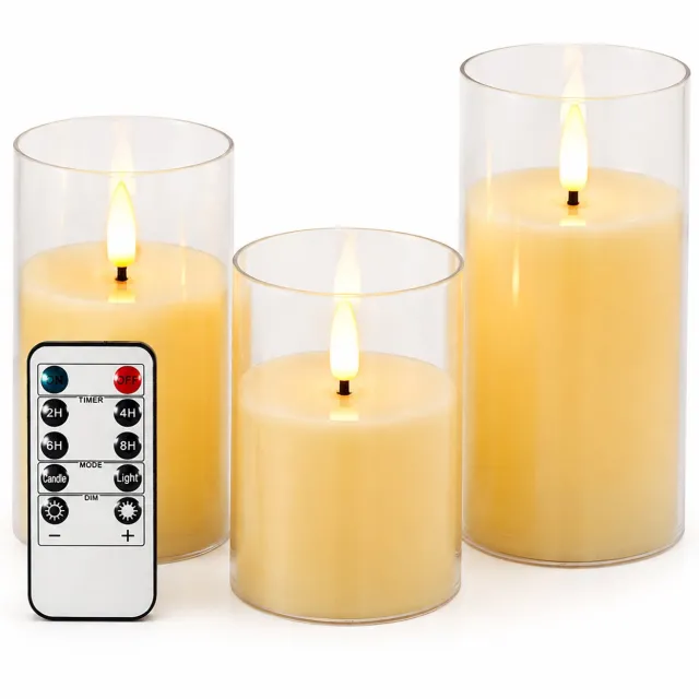 SWGOTA led kaarsen, set van 3 met afstandsbediening, ivoorwit, vlakke bovenkant, diameter 7,5 cm, hoogtes 10/12,5/15 cm, voor bruiloften en feestdecoratie