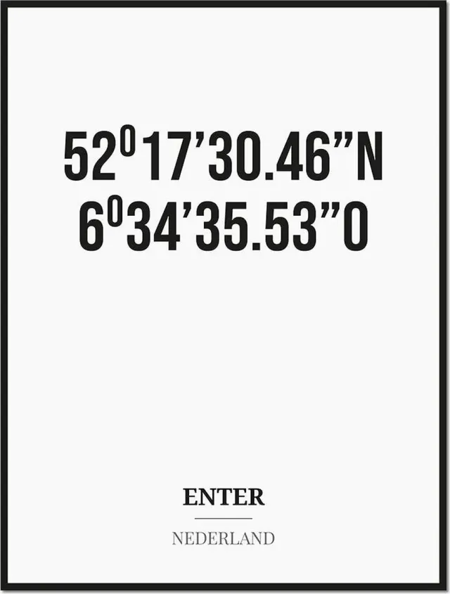 Studio216 Poster/kaart ENTER met coördinaten zwart, wit
